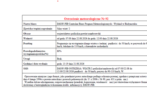 Zdjęcie do Ostrzeżenie meteorologiczne